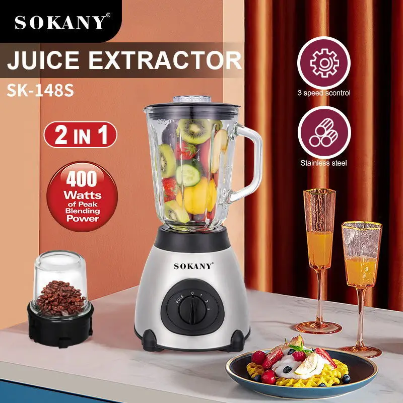 SOKANY SK-148S 2-in-1 Blender & Grinder (Stainless Steel, 400W) - Image 5