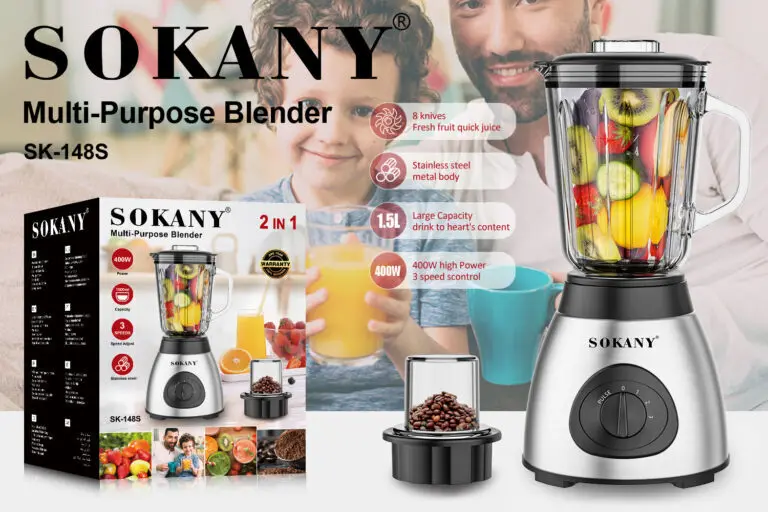SOKANY SK-148S 2-in-1 Blender & Grinder (Stainless Steel, 400W) - Image 2