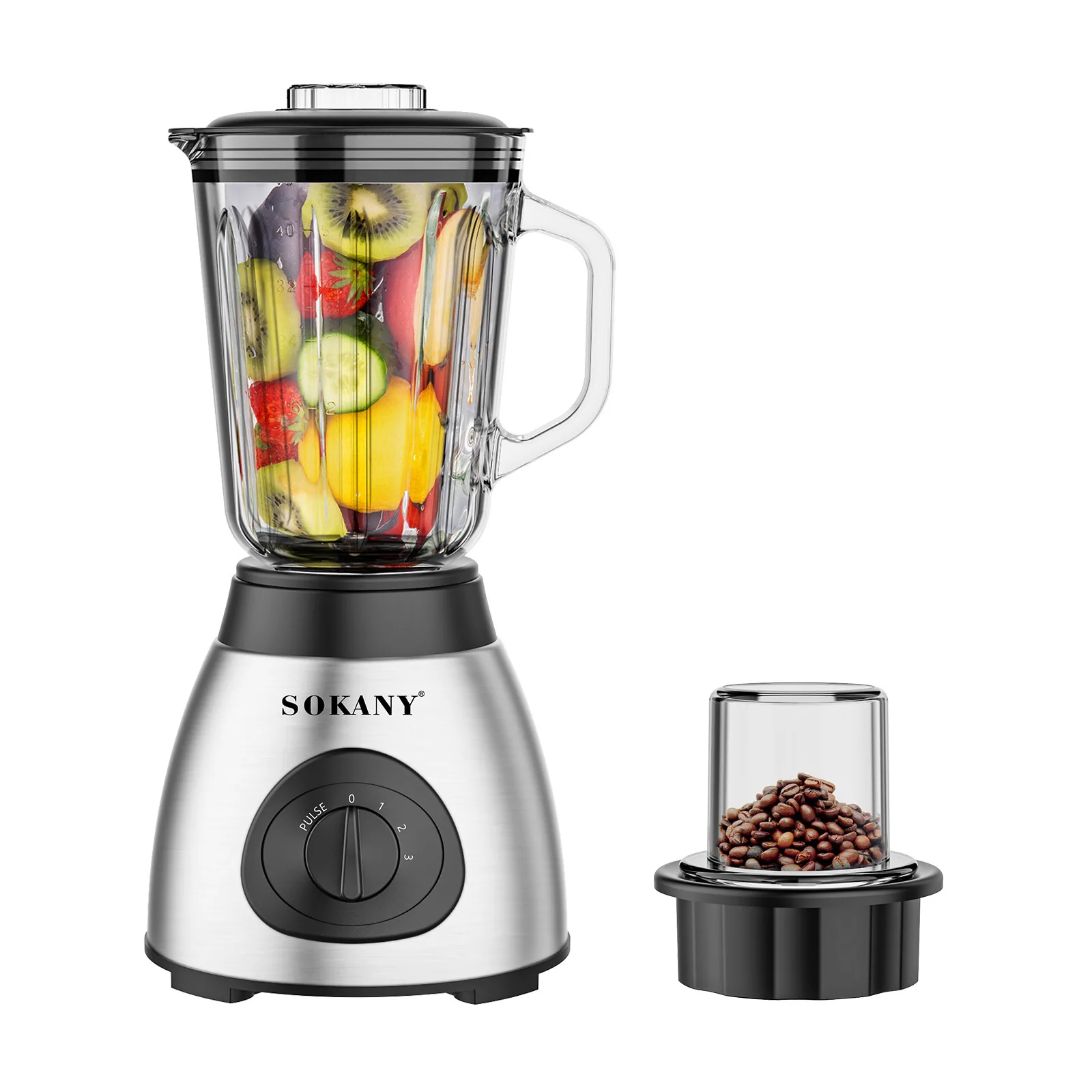 SOKANY SK-148S 2-in-1 Blender & Grinder (Stainless Steel, 400W) - Image 3