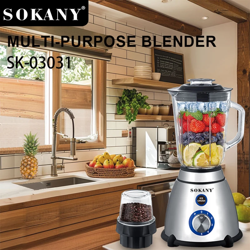SOKANY SK-148S 2-in-1 Blender & Grinder (Stainless Steel, 400W) - Image 4